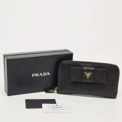 Pre Owned محفظة برادا كونتيننتال جلد سافيانو ميتاليك أسود بسحاب وفونيكة