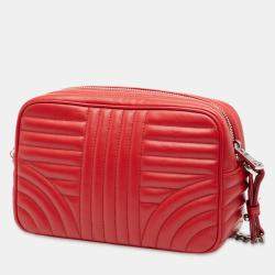 Pre Owned Prada Red Soft Calfskin Diagramme Camera Bag