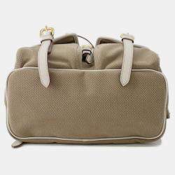 Pre Owned Prada Logo Jacquard Backpack Beige Canvas