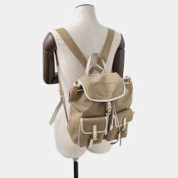 Pre Owned Prada Logo Jacquard Backpack Beige Canvas