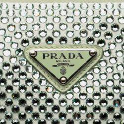 مملوكة مسبقًا Prada Green Satin Crystal Embellished Triangle Pouch