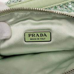 مملوكة مسبقًا Prada Green Satin Crystal Embellished Triangle Pouch