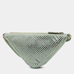 مملوكة مسبقًا Prada Green Satin Crystal Embellished Triangle Pouch