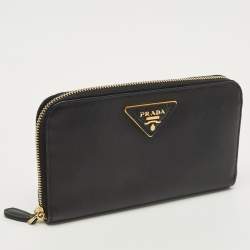 Pre Owned محفظة برادا جلد سافيانو معدن سوداء بسحاب