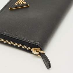 Pre Owned محفظة برادا جلد سافيانو معدن سوداء بسحاب