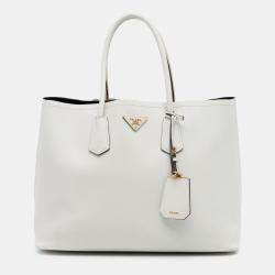 مملوكة مسبقًا حقيبة ساتشل برادا مزدوجة ساڤيانو كوير بيضاء كبيرة