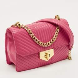 Pre Owned حقيبة كتف برادا جلد عجل ناعم مطرزة وردي بقفل دياغرام