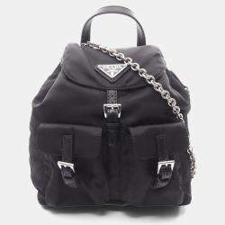 مملوكة مسبقًا Prada Chain Black Nylon Saffiano Leather Crossbody Bag