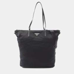 مملوكة مسبقًا Prada Tessuto Black Nylon Saffiano Leather Tote Bag