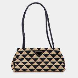 مملوكة مسبقًا Prada Brown Small Triangolo Symbole Jacquard Embroidered Shoulder Bag