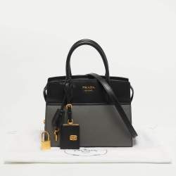 Pre Owned حقيبة برادا إسبلاناد جلد فاخر سافيانو أسود/رمادي