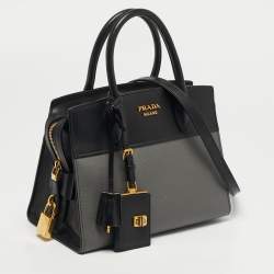 Pre Owned حقيبة برادا إسبلاناد جلد فاخر سافيانو أسود/رمادي