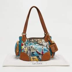 مملوكة مسبقًا Prada Side Pocket Multicolor Venezia Printed Fabric and Leather Satchel