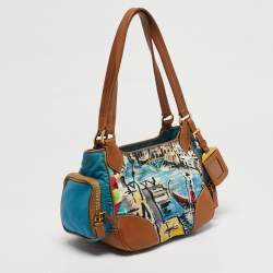 مملوكة مسبقًا Prada Side Pocket Multicolor Venezia Printed Fabric and Leather Satchel