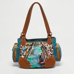 مملوكة مسبقًا Prada Side Pocket Multicolor Venezia Printed Fabric and Leather Satchel