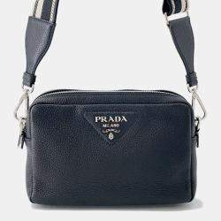 Pre Owned Prada Vitello Dino Soft Leather Shoulder Bag Black Leather