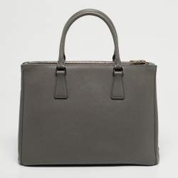 Pre Owned Prada Front Pocket Double Zip Medium Saffiano Leather Tote
