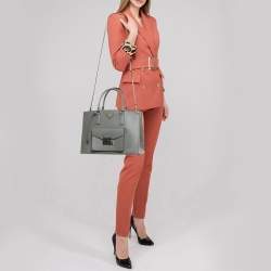 Pre Owned Prada Front Pocket Double Zip Medium Saffiano Leather Tote