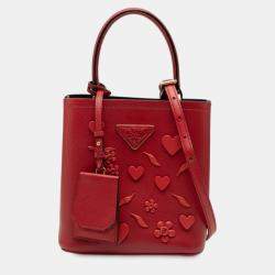 مملوكة مسبقًا Prada Red Small Embellished Saffiano Cuir Panier Satchel