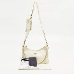 Pre Owned Prada Re-Edition 2005 Off White Saffiano Lux Leather Shoulder Bag