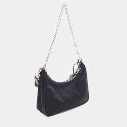 مملوكة مسبقًا حقيبة كتف سلسلة جلد نايلون أسود برادا ري-إديشن 2005