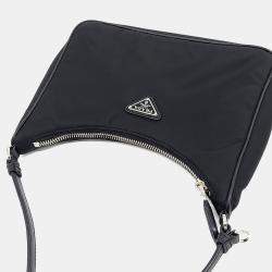 مملوكة مسبقًا حقيبة هوبو نايلون أسود معاد التدوير من برادا