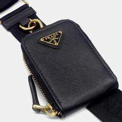 مملوكة مسبقًا حقيبة يد وتوتس برادا جاليريا جلد سافيانو فاخر أسود ومع حزام للنقل