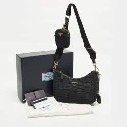 Pre Owned Prada Re-Edition 2005 Black Woven Raffia Shoulder Bag