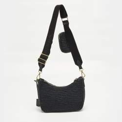 Pre Owned Prada Re-Edition 2005 Black Woven Raffia Shoulder Bag