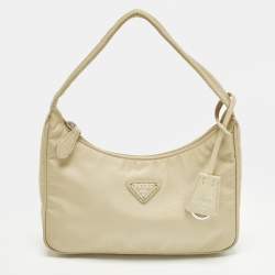 Pre Owned Prada Re-Edition 2000 Cream Nylon Shoulder Bag