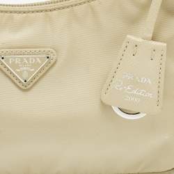 Pre Owned Prada Re-Edition 2000 Cream Nylon Shoulder Bag
