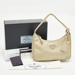 Pre Owned Prada Re-Edition 2000 Cream Nylon Shoulder Bag