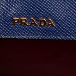 مملوكة مسبقًا حقيبة يد توتس برادا جلد سافيانو كوير صغير ذو مقبض مزدوج باللون الأزرق الداكن