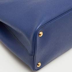 مملوكة مسبقًا حقيبة يد توتس برادا جلد سافيانو كوير صغير ذو مقبض مزدوج باللون الأزرق الداكن