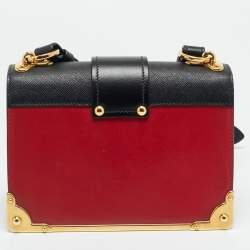 مملوكة مسبقًا Prada Cahier Red/Black City Calf and Saffiano Leather Shoulder Bag