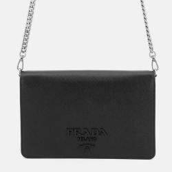 Pre Owned Prada Mini Bag Chain Shoulder Bag Black Saffiano Leatherleather