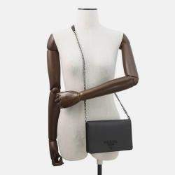 Pre Owned Prada Mini Bag Chain Shoulder Bag Black Saffiano Leatherleather