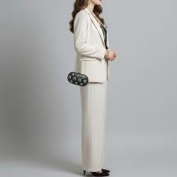 Pre Owned Prada Crystal Embellished Black Leather Frame Chain Clutch