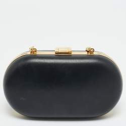 Pre Owned Prada Crystal Embellished Black Leather Frame Chain Clutch