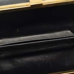 Pre Owned Prada Crystal Embellished Black Leather Frame Chain Clutch