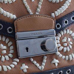 Pre Owned Prada Brown Saffiano Embroidered Pattina Satchel