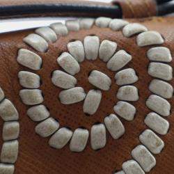 Pre Owned Prada Brown Saffiano Embroidered Pattina Satchel