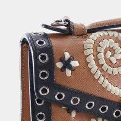 Pre Owned Prada Brown Saffiano Embroidered Pattina Satchel