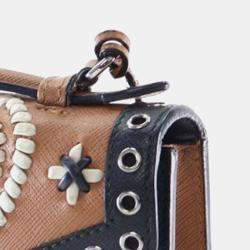 Pre Owned Prada Brown Saffiano Embroidered Pattina Satchel