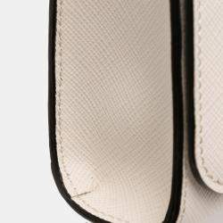 مملوكة مسبقًا Prada White Saffiano Triangle Embossed Logo Flap Crossbody