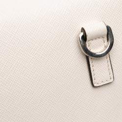 مملوكة مسبقًا Prada White Saffiano Triangle Embossed Logo Flap Crossbody