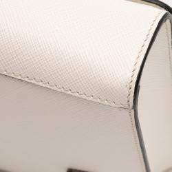 مملوكة مسبقًا Prada White Saffiano Triangle Embossed Logo Flap Crossbody