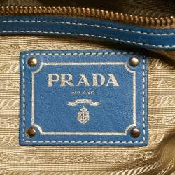 Pre Owned Prada Front Pocket Blue/Cream Vitello Daino Leather Messenger Bag