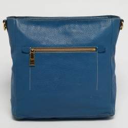 Pre Owned Prada Front Pocket Blue/Cream Vitello Daino Leather Messenger Bag