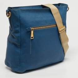 Pre Owned Prada Front Pocket Blue/Cream Vitello Daino Leather Messenger Bag